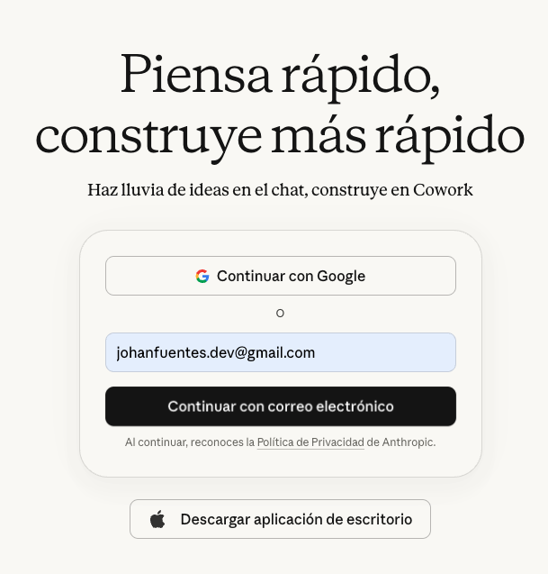 Pantalla de inicio de sesión de Claude